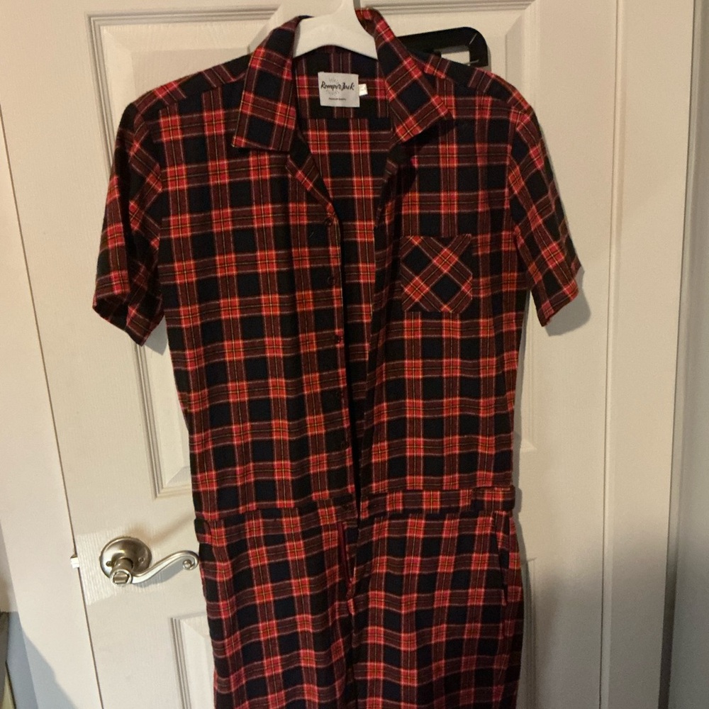 EUC | RomperJack • Red plaid romper (Large)